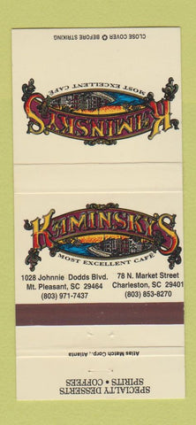 Matchbook Cover - Kaminsky's Cafe Charleston Mount Pleasant SC 30 Strike