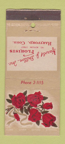 Matchbook Cover - Harold Dillon Flowers Hartford CT roses 30 Stick