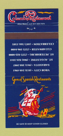 Matchbook Cover - Columbia Spanish Sarasota Clearwater Ybor City FL 30 Strike