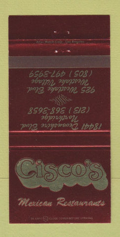 Matchbook Cover - Cisco's Mexican Northridge Westlake Village CA 30 Strike