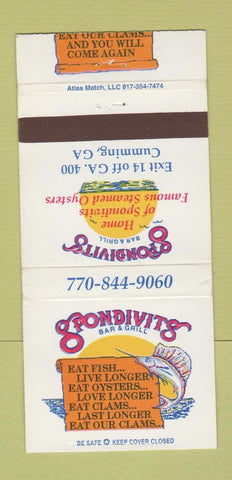 Matchbook Cover - Spondivits Bar Grill Cumming GA WEAR 30 Strike