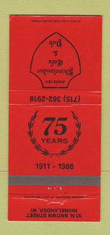 Matchbook Cover - Rhinelander Cafe Pub WI 30 Strike