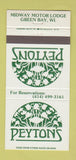 Matchbook Cover - Peytons Midway Motor Lodge Green Bay WI 30 Strike