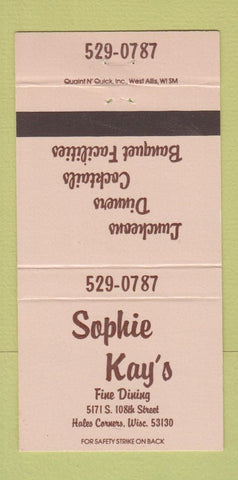 Matchbook Cover - Sophie Kay's Restaurant Hales Corners WI 30 Strike