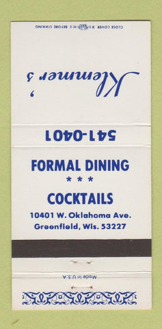 Matchbook Cover - Klemmer's Restaurant Greenfield WI 30 Strike