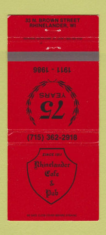 Matchbook Cover - Rhinelander Cafe Pub WI 30 Strike