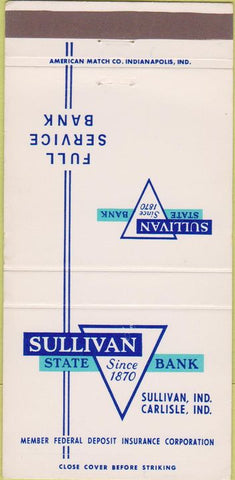 Matchbook Cover - Sullivan State Bank Carlisle IN 30 Strike