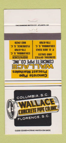 Matchbook Cover - Wallace Concrete Pipe Columbia Florence SC 30 Strike
