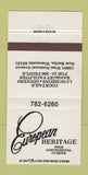 Matchbook Cover - European Heritage Restaurant New Berlin WI 30 Strike