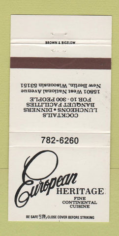 Matchbook Cover - European Heritage Restaurant New Berlin WI 30 Strike