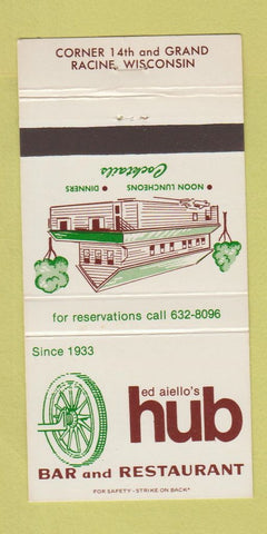 Matchbook Cover - Ed Aiello's Hub Restaurant Racine WI 30 Strike