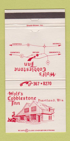 Matchbook Cover - Wolf's Cobblestone Inn Hartland WI 30 Strike