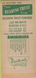 Matchbook Cover - Reading Trust Co PA 30 Strike