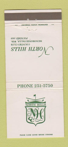Matchbook Cover - North Hills Country Club Menomonee Falls WI WEAR 30 Strike