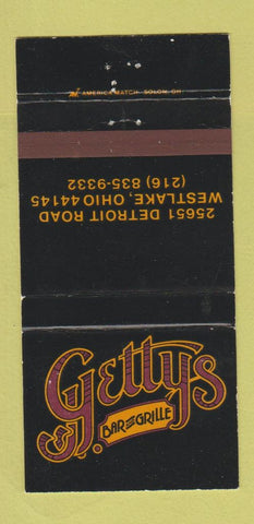 Matchbook Cover - Getty's Bar Grille Westlake OH WEAR 30 Strike