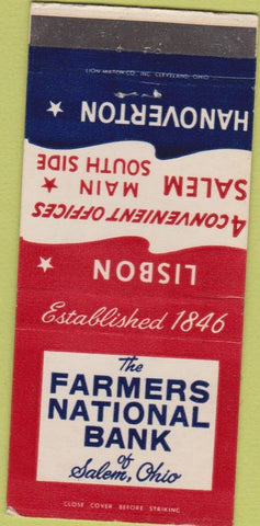 Matchbook Cover - Farmers National Bank of Salem OH Lisbon Hanoverton 30 Strike