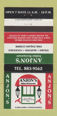 Matchbook Cover - Anjon's Italian Restaurant Scarborough ME 30 Strike