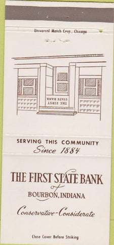 Matchbook Cover - First State Bank Bourbon IN 30 Strike