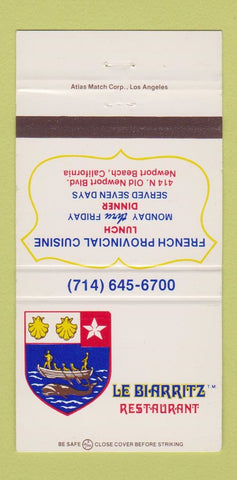 Matchbook Cover - Le Biaaritz Restaurant Newport Beach CA French 30 Strike