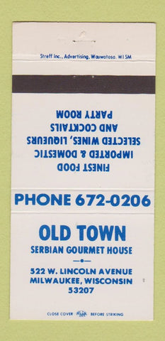 Matchbook Cover - Old Town Serbian Gourmet House Milwaukee WI 30 Strike