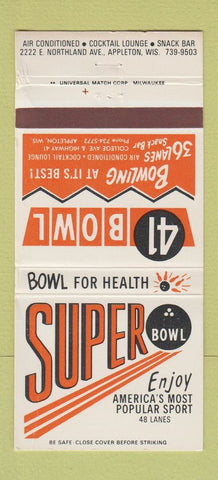 Matchbook Cover - Super Bowling Appleton WI CREASED 30 Strike