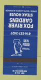 Matchbook Cover - Rox River Gardens Steak House New Munster WI 30 Strike