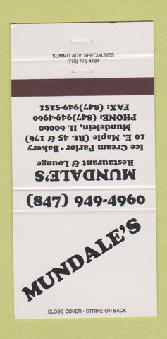 Matchbook Cover - Mundale's Restaurant Mundelein IL 30 Strike