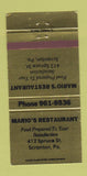 Matchbook Cover - Mario's Restaurant Scranton PA 30 Strike
