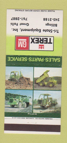 Matchbook Cover - Terex GM Tractors Billings Great Falls MT 30 Strike