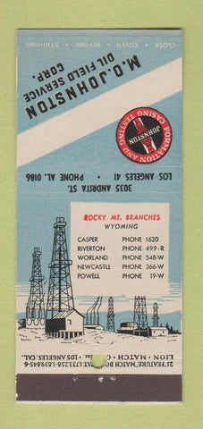 Matchbook Cover Johnston Oil Field Service Los Angeles CA WEAR 21 Strike Feature