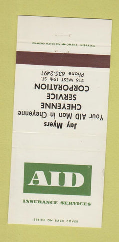 Matchbook Cover - AID Insurance Jay Myers Cheyenne WY 30 Strike
