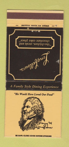 Matchbook Cover - Longfellow's Restaurant Ventura Anaheim CA Van Nuys 30 Strike