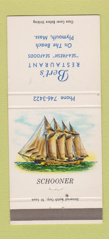 Matchbook Cover - Bert's Restaurant Plymouth MA seafood 30 Strike