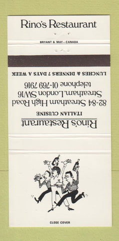 Matchbook Cover - Rino's Restaurant London UK England 30 Strike