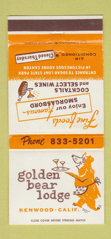 Matchbook Cover - Golden Bear Lodge Kenwood CA 30 Strike