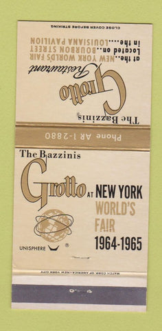 Matchbook Cover Bazzinis Grotto 1964 New York World's Fair New Orleans 30 Strike