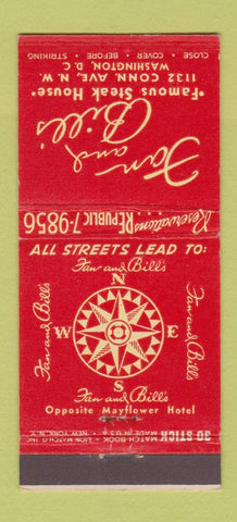 Matchbook Cover - Fan and Bill's Steak Washington DC 30 Stick