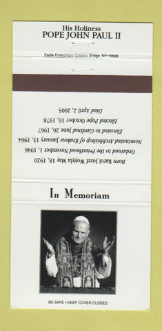 Matchbook Cover - Pope John Paul II Catholic Memorial 30 Strike