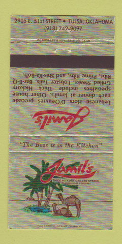 Matchbook Cover - Jamil's Restaurant Tulsa OK 30 Strike