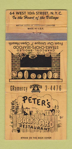 Matchbook Cover - Peter's Backyard Restaurant New York City WEAR 30 Strike