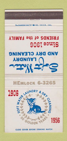 Matchbook Cover - Soft Water Laundry 1956 Dry Cleaning Long Beach CA 30 Strike
