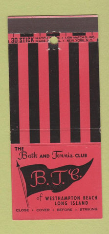 Matchbook Cover - Bath and Tennis Club Westhampton Beach LI NY 30 Stick