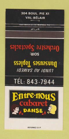 Matchbook Cover - Entre Nous Cabaret Strip cLub Val Belair QC 30 Strike
