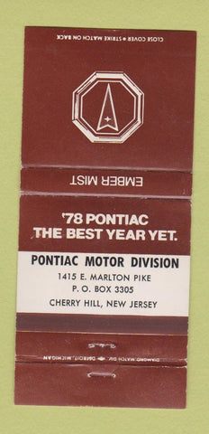 Matchbook Cover - 1978 Pontiac Cherry Hill NJ Ember Mist WEAR 30 Strike