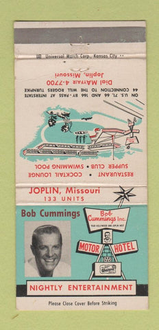 Matchbook Cover - Bob Cummings Motel Joplin MO Route 66 WEAR #1 30 Strike