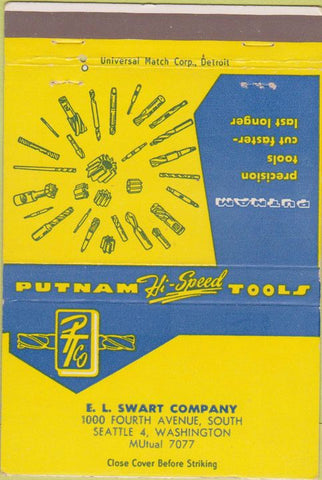 Matchbook Cover - Putnam Tools bits Seattle WA 40 Strike