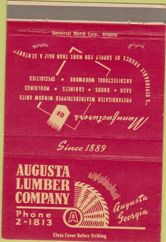 Matchbook Cover - Augusta Lumber Co GA golf back 40 Strike