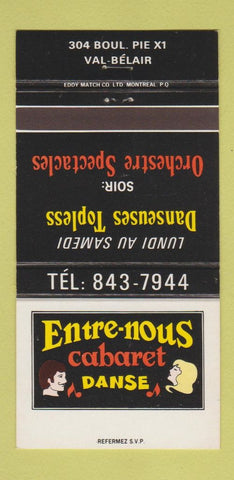 Matchbook Cover - Entre Nous Cabaret Strip Club Val Belair QC 30 Strike