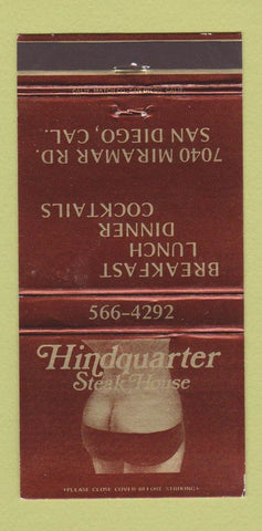 Matchbook Cover - Hindquarter Steak House San Diego CA girlie 30 Strike