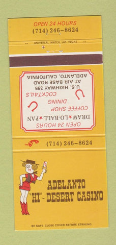 Matchbook Cover - Adelanto Desert Casino poker cards CA girlie 30 Strike